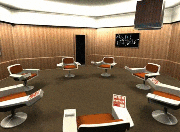 The Opsroom of Cybersyn. The Opsroom or Operations Room was the physical presence and meeting point of the different laboratory experiments carried out in Chile. The room was hexagonal, an organic shape that permitted the correct layout of the elements. It had 7 swivel chairs (their design influenced by the famous Saarinen Tulip Chair, a version of which made it on the bridge of Star Trek’s Enterprise, with which the Ops room also shares design similarities) built in Linares, a screen called Futuro, a VSM (Viable Systems Module) graph, exception reports in real time and a Data Feed. The right hand arm of the chair had an interactive control device, which had a set of buttons (geometric objects), the combination of which activated projection orders on the screen according to the requirements of the users, thus optimising internal and external communications. The Opsroom was a prototype – it was not fully functional. «The room was an immaculate piece of design, but it concealed a clunky technology. The buttons on the chairs were connected to wires in the floor which were connected to slide carousels that displayed pre-made slides. In some ways, the room seemed to anticipate a future that hadn’t arrived yet» (https://99percentinvisible.org/episode/ project-cybersyn/).